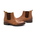Tan - Back - Roamers Mens Softie Leather Twin Gusset Brogue Ankle Boots