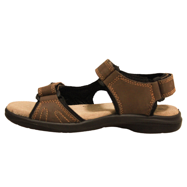 Brown - Back - Roamers Mens 3 Touch Fastening Padded Sports Sandals
