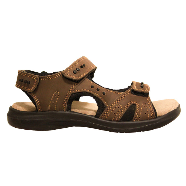 Brown - Side - Roamers Mens 3 Touch Fastening Padded Sports Sandals