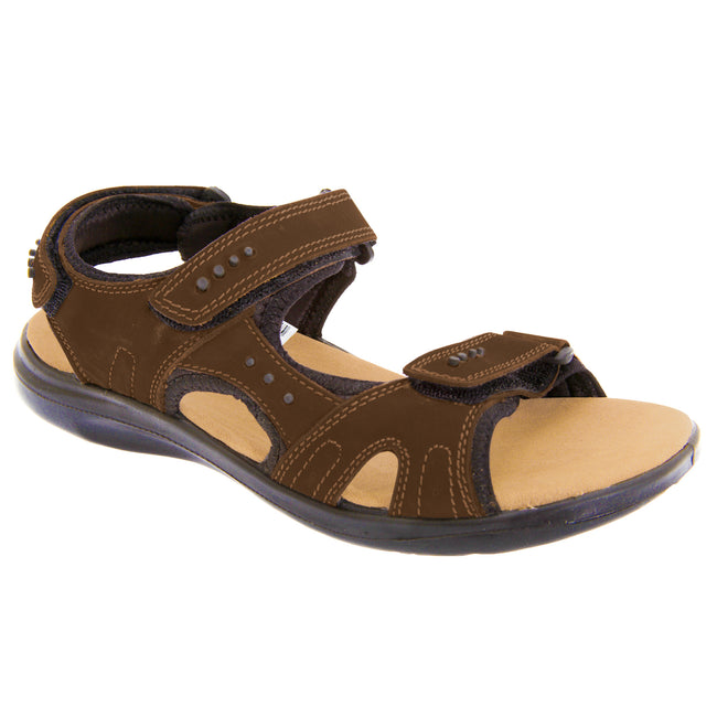 Brown - Front - Roamers Mens 3 Touch Fastening Padded Sports Sandals