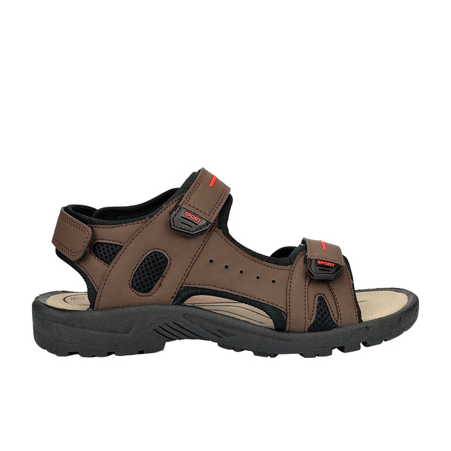 Brown - Back - PDQ Mens Triple Touch Fastening Sports Sandals
