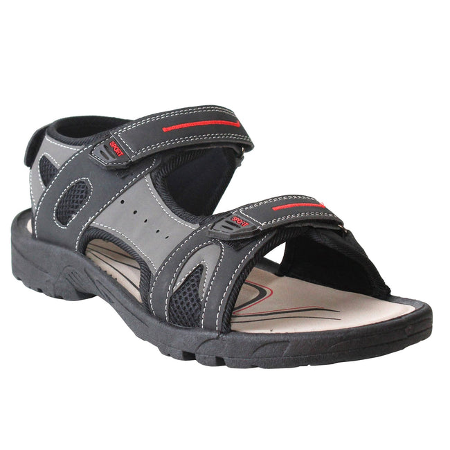 Black-Grey - Front - PDQ Mens Triple Touch Fastening Sports Sandals