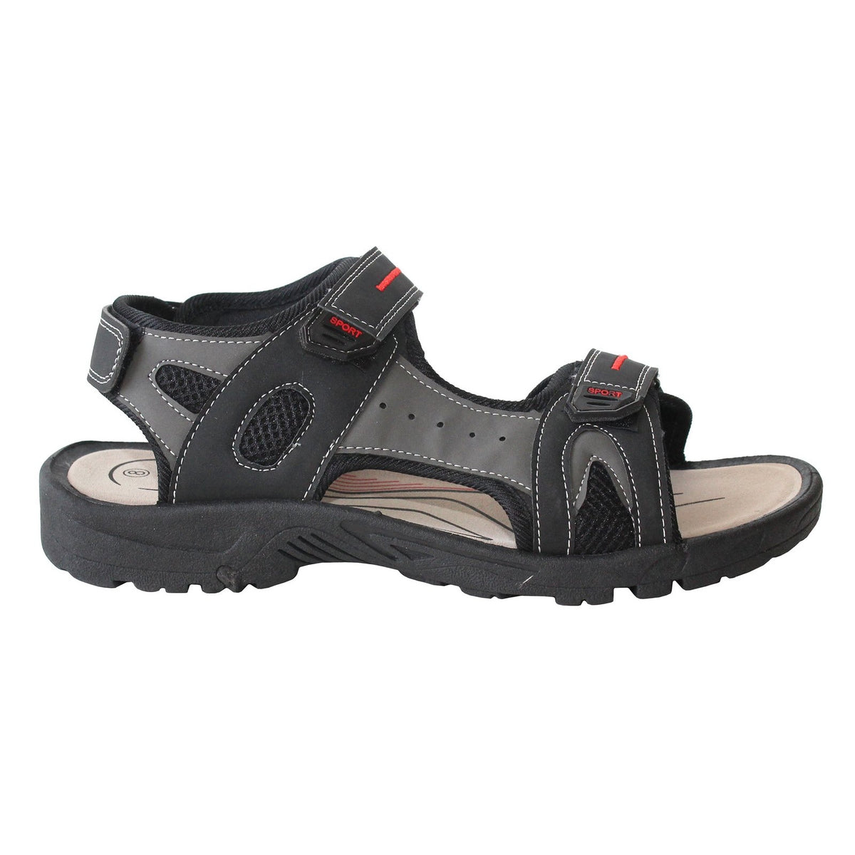 Black-Grey - Back - PDQ Mens Triple Touch Fastening Sports Sandals