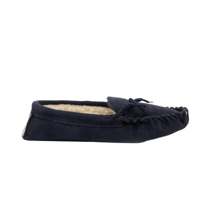 Navy Blue - Side - Mokkers Mens Jake Real Suede Moccasin Slippers