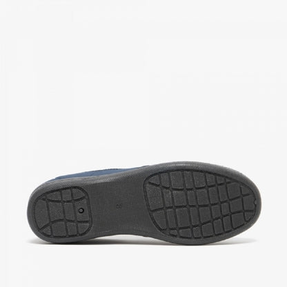 Navy Blue - Pack Shot - Zedzzz Mens Charles Herringbone Felt Gusset Slippers