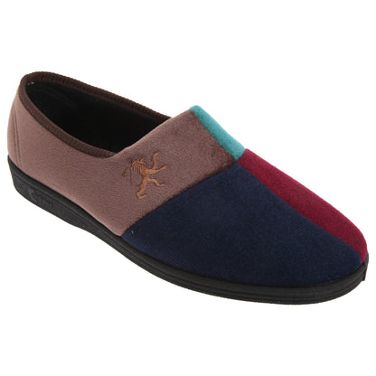 Multicoloured - Front - Comfylux Mens Harlequin Multi Velour Slippers