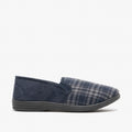 Navy Blue-Check - Back - Zedzzz Mens Harley Check Felt Gusset Slippers