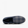 Navy Blue-Check - Pack Shot - Zedzzz Mens Harley Check Felt Gusset Slippers