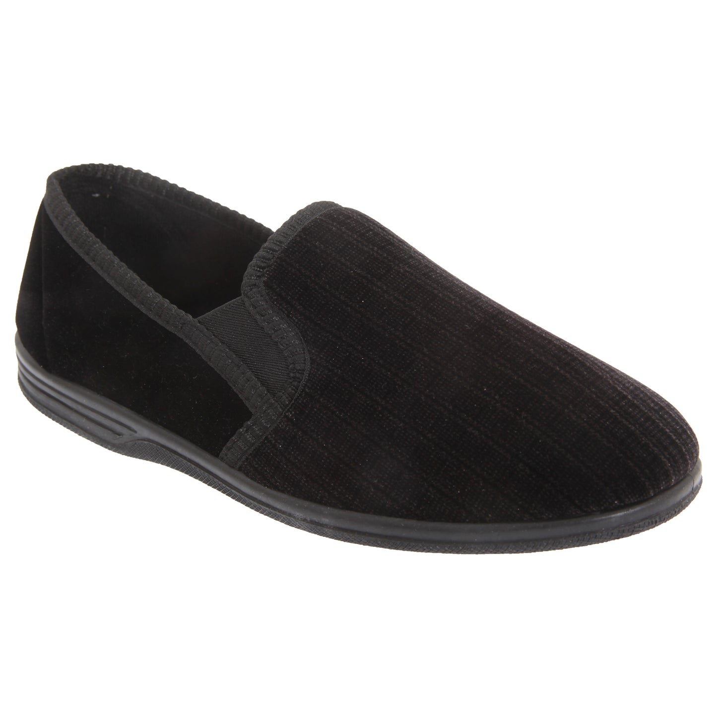 Black - Front - Zedzzz Mens Richard Striped Twin Gusset Velour Slippers