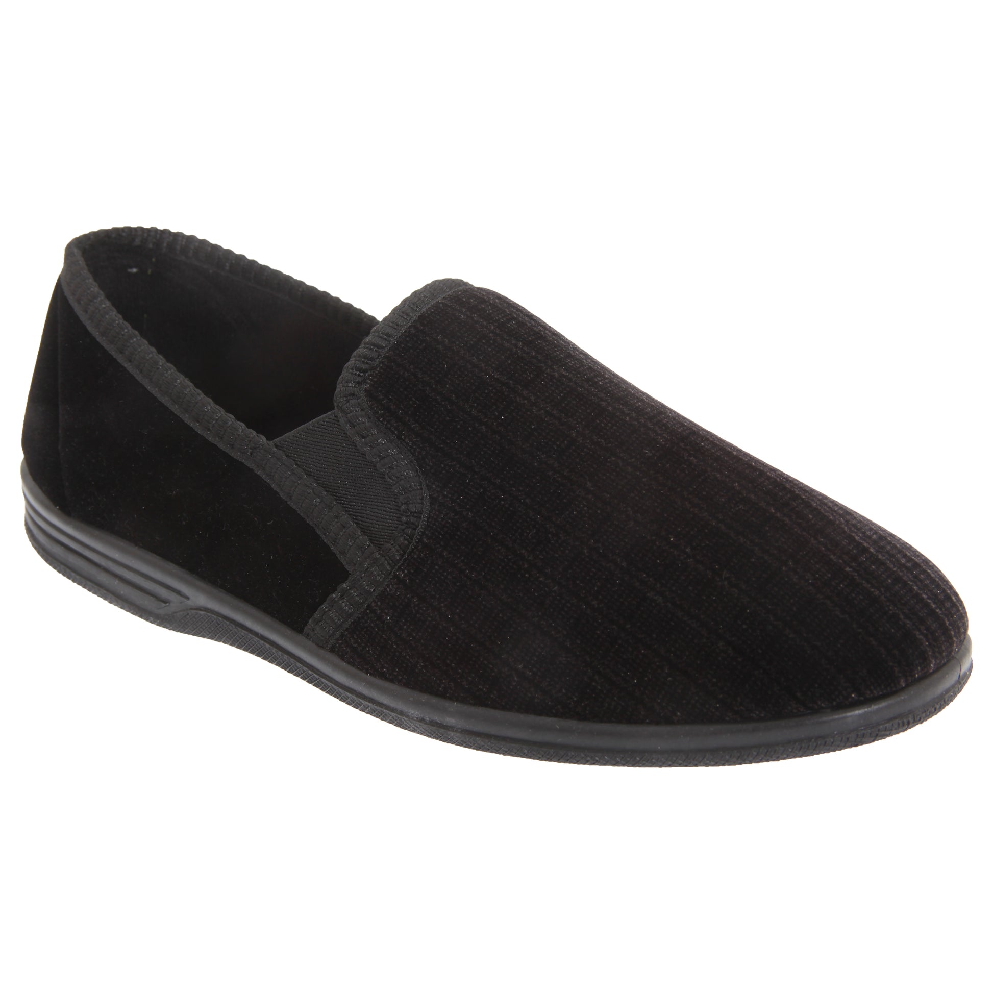 Black - Front - Zedzzz Mens Richard Striped Twin Gusset Velour Slippers