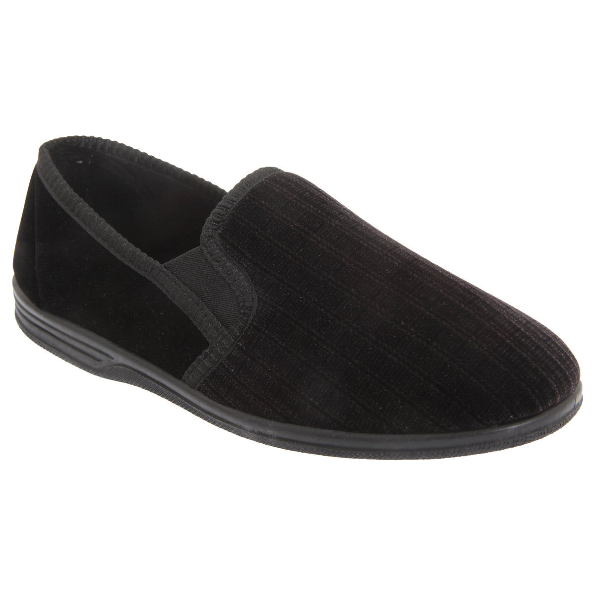 Black - Front - Zedzzz Mens Richard Striped Twin Gusset Velour Slippers