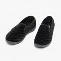 Black - Back - Zedzzz Mens Kevin Velour Twin Gusset Slippers