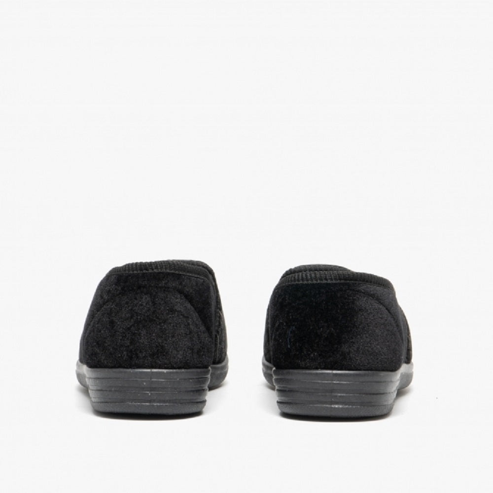 Black - Pack Shot - Zedzzz Mens Kevin Velour Twin Gusset Slippers