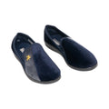 Navy Blue-Grey - Close up - Zedzzz Mens Aaron Twin Gusset Velour Slippers