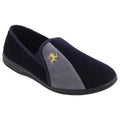 Navy Blue-Grey - Front - Zedzzz Mens Aaron Twin Gusset Velour Slippers