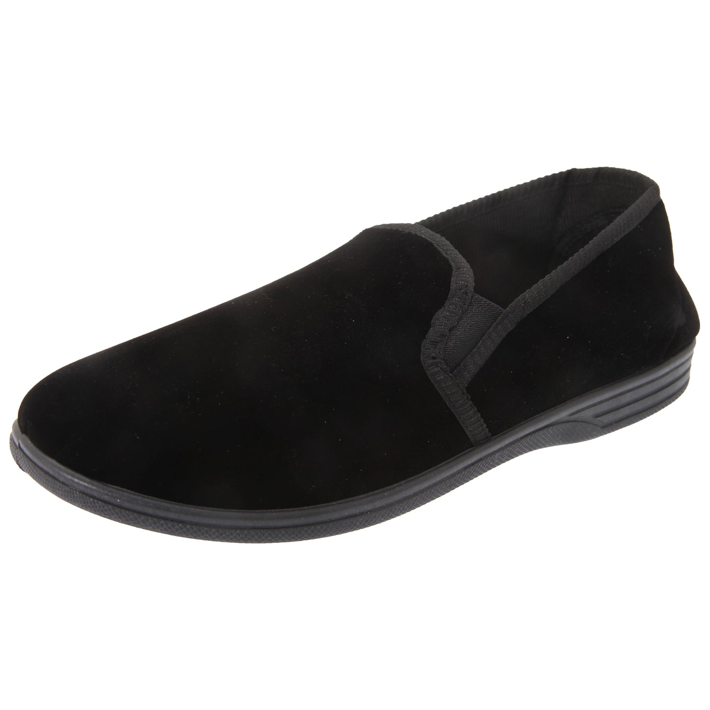 Black - Back - Zedzzz Mens Ross Twin Gusset Velour Slippers