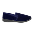 Navy Blue - Side - Zedzzz Mens Ross Twin Gusset Velour Slippers