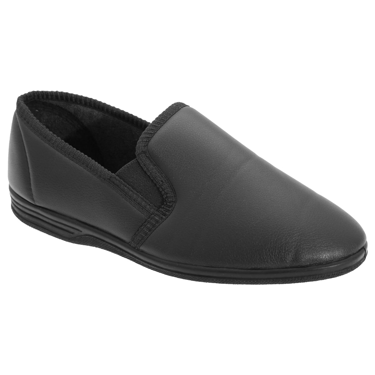 Black - Side - Zedzzz Mens Ivor Grain Upper Twin Gusset Slippers