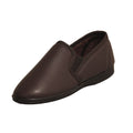 Brown - Back - Zedzzz Mens Ivor Grain Upper Twin Gusset Slippers