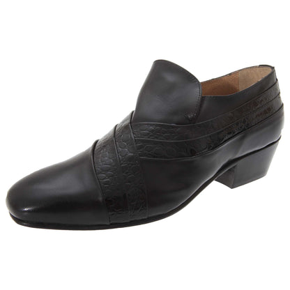 Black - Back - Montecatini Mens Folded Vamp Tab Full Leather Reptile Shoes
