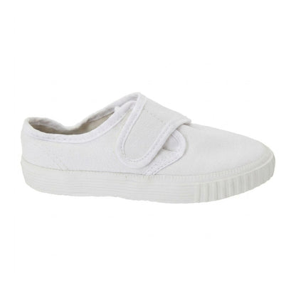 White - Back - Dek Kids Unisex Junior Touch Fastening White Canvas Plimsolls
