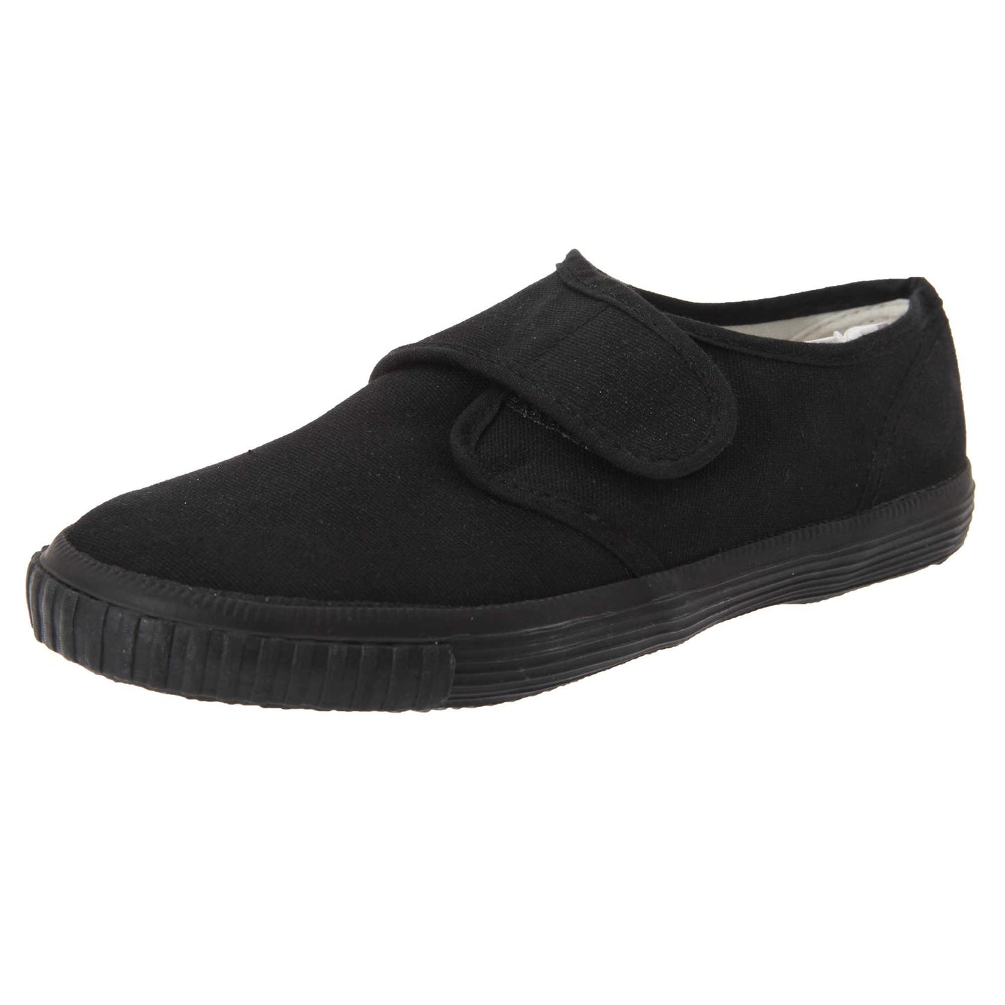 Black - Side - Dek Kids Unisex Junior Touch Fastening Black Canvas Plimsolls