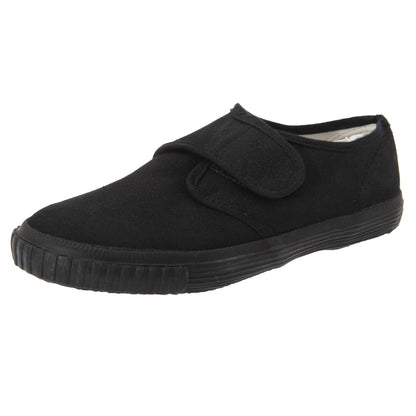 Black - Side - Dek Kids Unisex Junior Touch Fastening Black Canvas Plimsolls
