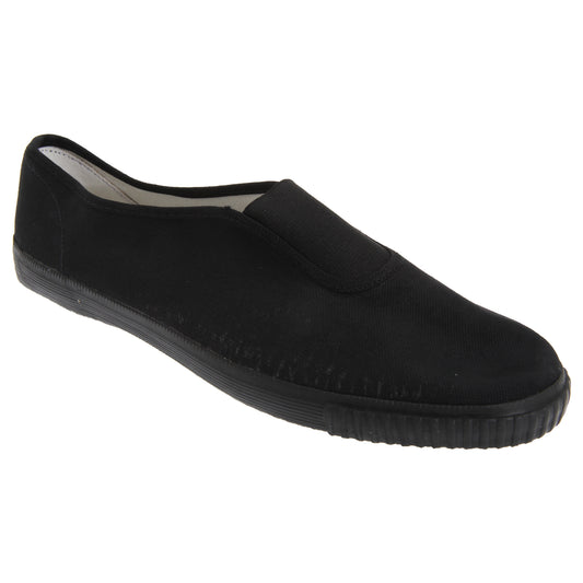 Black - Front - Dek Adults Unisex Gusset Black Canvas Plimsolls