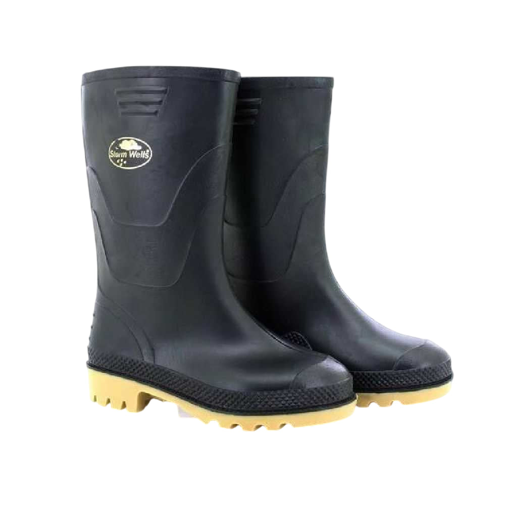 Black - Side - StormWells Childrens-Kids Junior Wellingtons