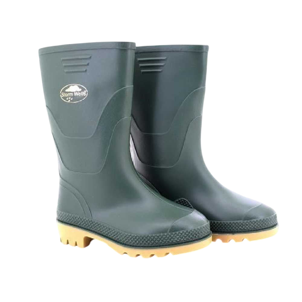 Green - Side - StormWells Childrens-Kids Junior Wellingtons