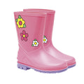 Pink-Lilac - Back - StormWells Girls Puddle Floral Wellingtons