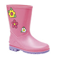 Pink-Lilac - Front - StormWells Girls Puddle Floral Wellingtons