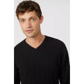 Black - Side - Maine Mens Premium Cable Cotton V Neck Jumper