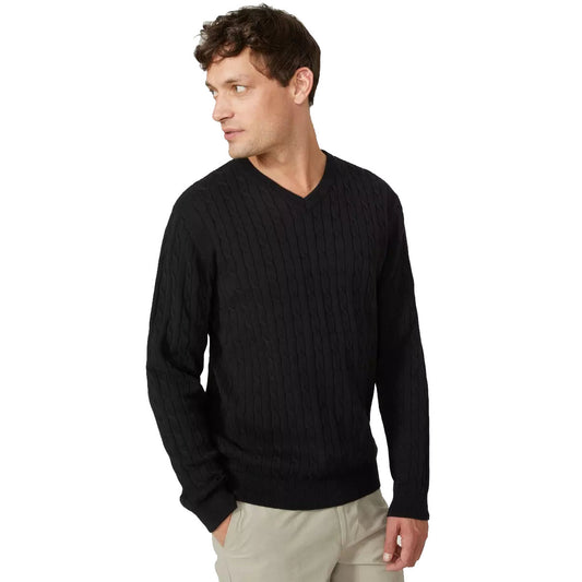 Black - Front - Maine Mens Premium Cable Cotton V Neck Jumper