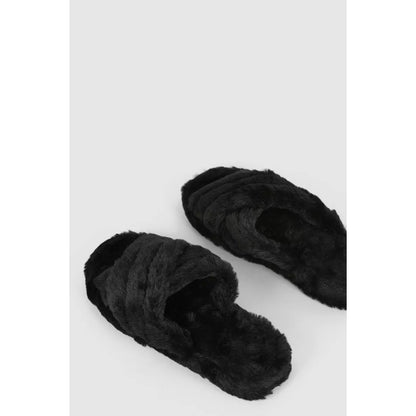 Black - Lifestyle - Debenhams Womens-Ladies Crossover Fluffy Slippers