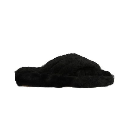 Black - Front - Debenhams Womens-Ladies Crossover Fluffy Slippers