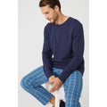 Blue - Pack Shot - Debenhams Mens Checked Brushed Grandad Collar Pyjama Set