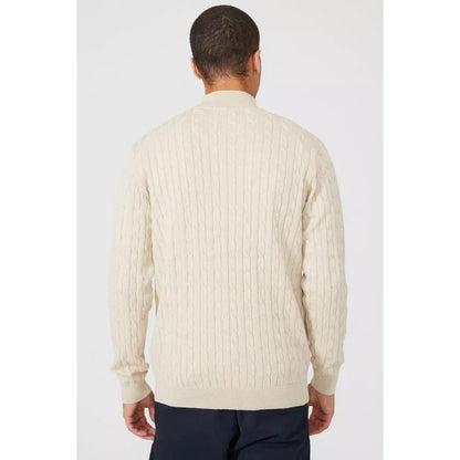 Stone - Back - Maine Mens Cable Cotton Half Zip Jumper