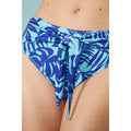 Blue - Side - Mantaray Womens-Ladies Palm Leaf High Waist Bikini Bottoms