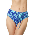 Blue - Front - Mantaray Womens-Ladies Palm Leaf High Waist Bikini Bottoms