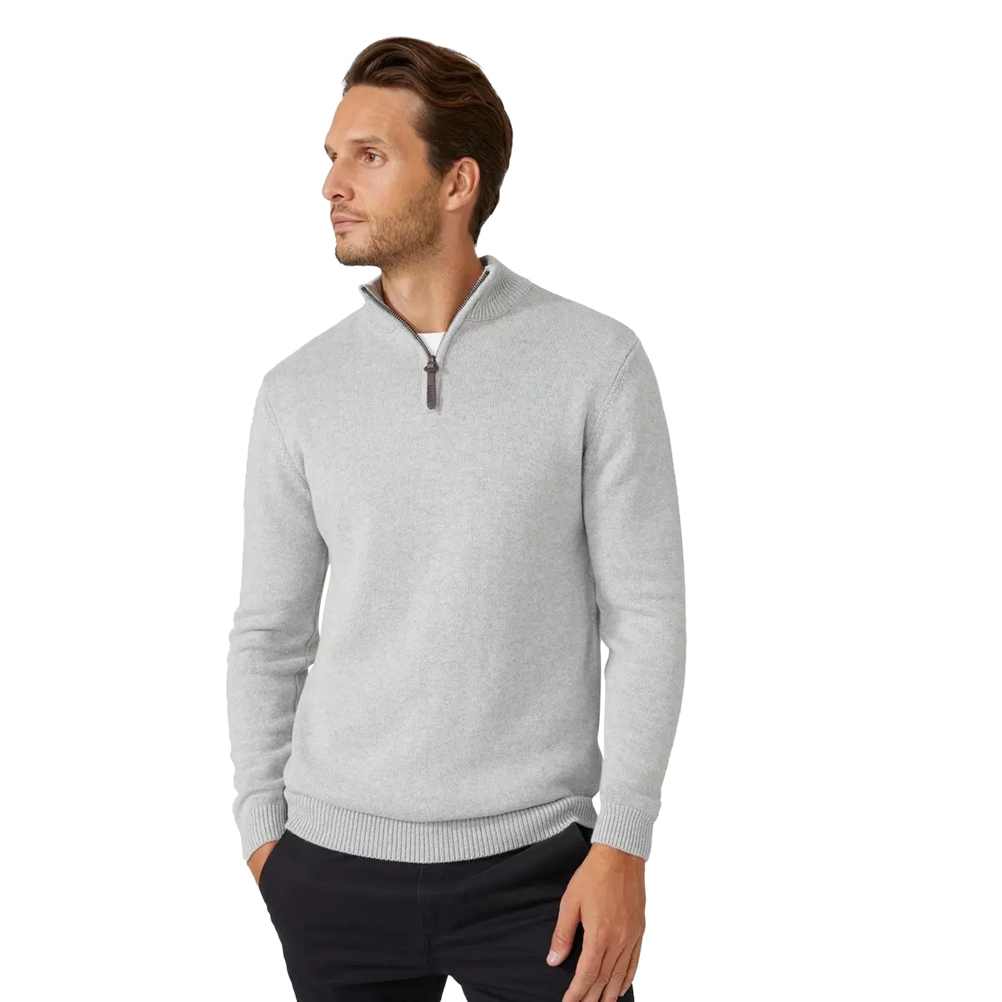 Light Grey - Front - Maine Mens Premium Cotton Funnel Neck Jumper