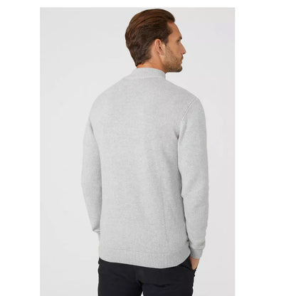 Light Grey - Back - Maine Mens Premium Cotton Funnel Neck Jumper
