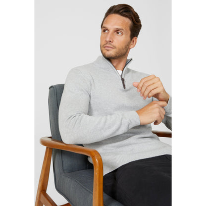 Light Grey - Side - Maine Mens Premium Cotton Funnel Neck Jumper