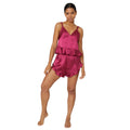 Raspberry - Front - Debenhams Womens-Ladies Satin Frill Short Pyjama Set