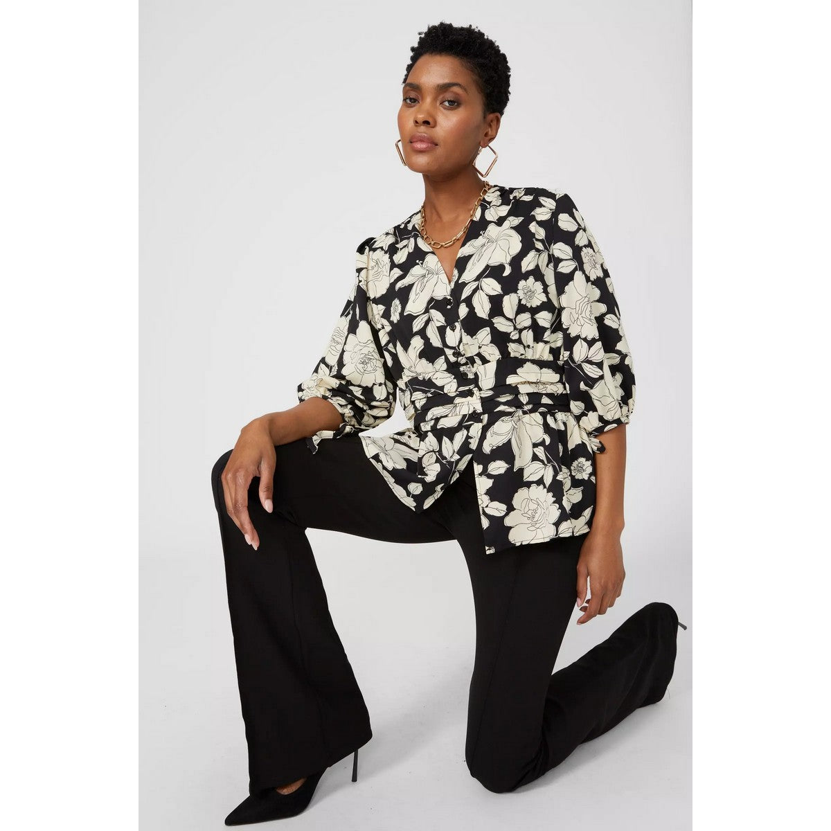 Black - Pack Shot - Debenhams Womens-Ladies Waist Tie Blouse