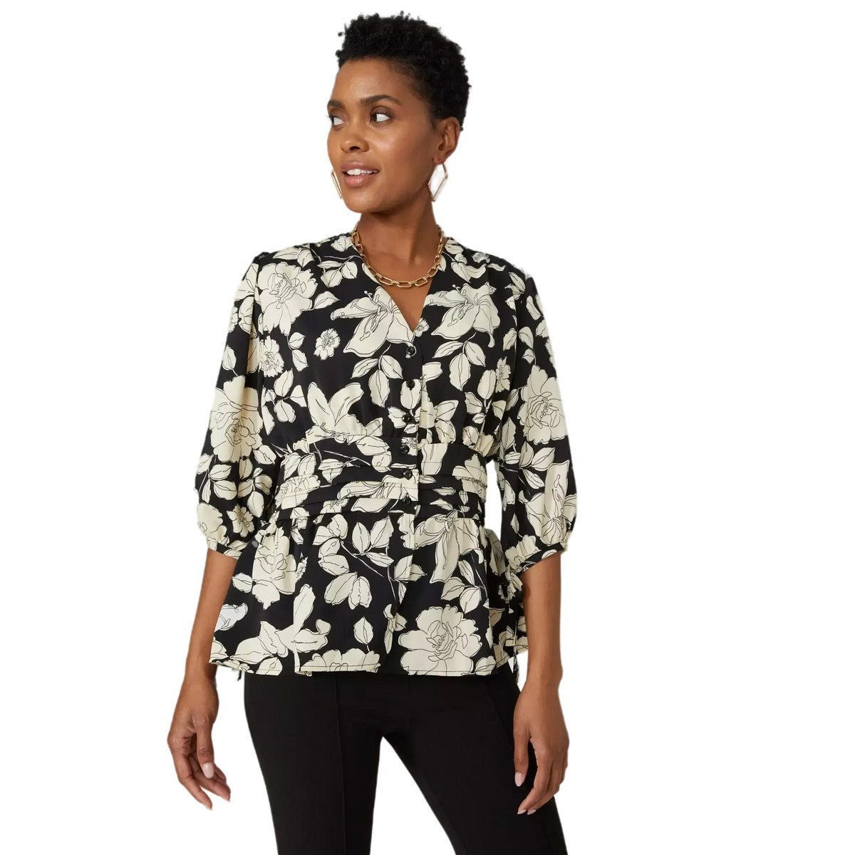 Black - Front - Debenhams Womens-Ladies Waist Tie Blouse