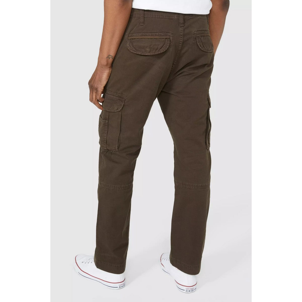 Dark Brown - Back - Mantaray Mens Plain Cargo Trousers