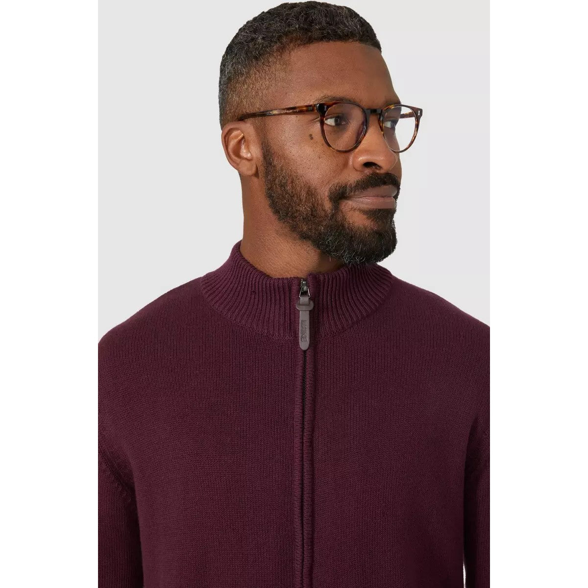 Burgundy - Side - Maine Mens Premium Cotton Full Zip Jumper