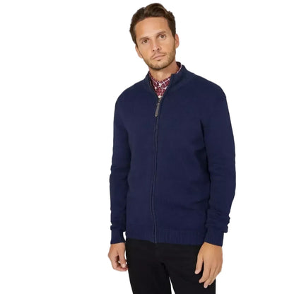 Navy - Front - Maine Mens Premium Cotton Full Zip Jumper
