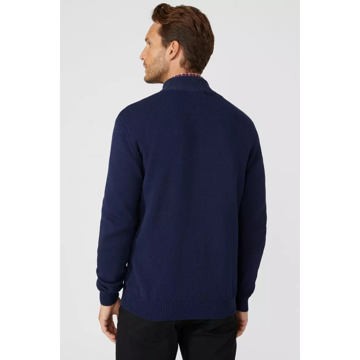 Navy - Back - Maine Mens Premium Cotton Full Zip Jumper